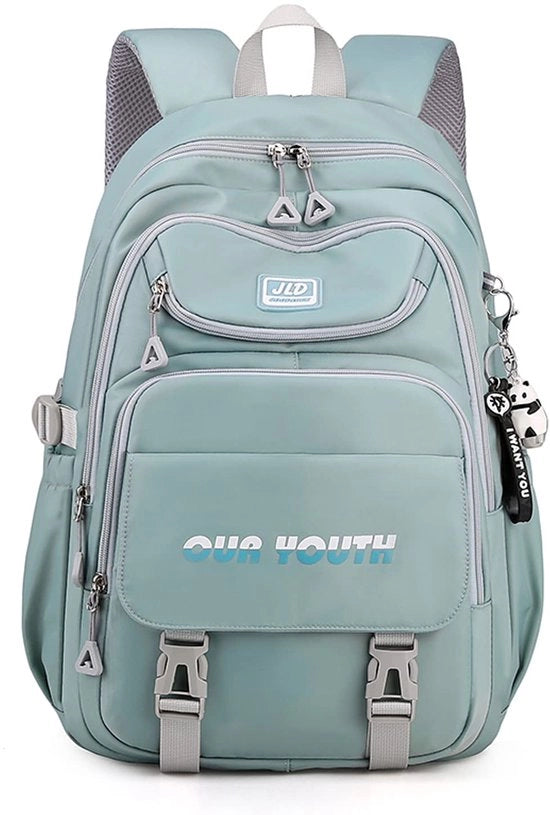 Zak da scuola per studenti con chiusura a zip e tas laterale per oggetti grandi, modello 1000, colore blu, 30 litri, materiale water-resistente polyester.