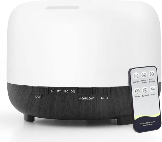 Diffusore di Aromi con Comando a Distanza e Umidificatore - 500 ml Diffusore per Aromaterapia per Camera da Letto, Ufficio e Yoga