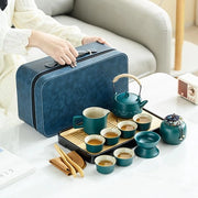 Set di Tè da Viaggio 14-delig - Teiera 230 ml - 6 Cucchiaini 45 ml - Portatile - Ceramica - Pulizia Facile - Set di Tè