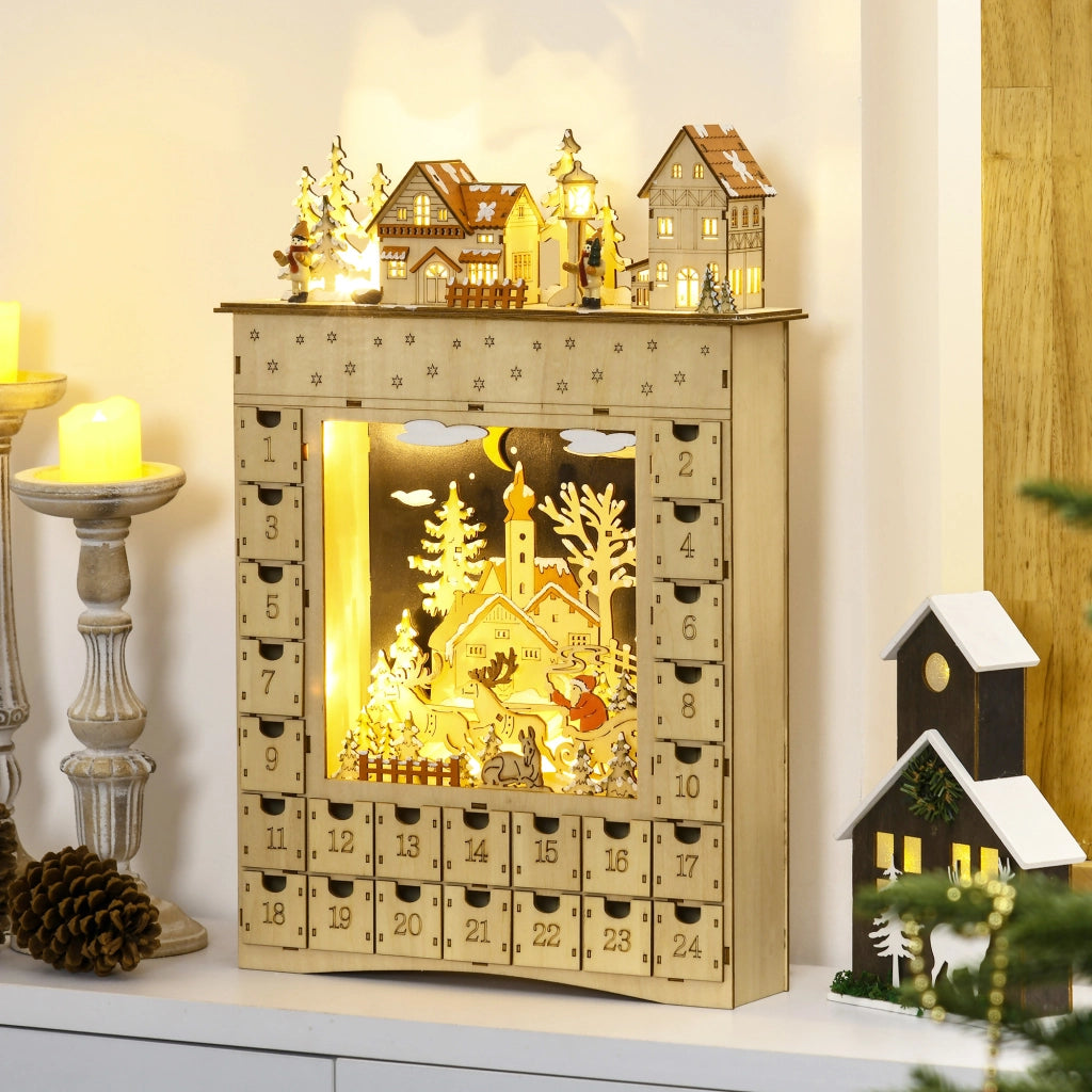 Villaggio di Natale LED Calendario dell'Avvento con 24 Cassetti ¨C Zephmum ¨C Beige 60x40x138 cm