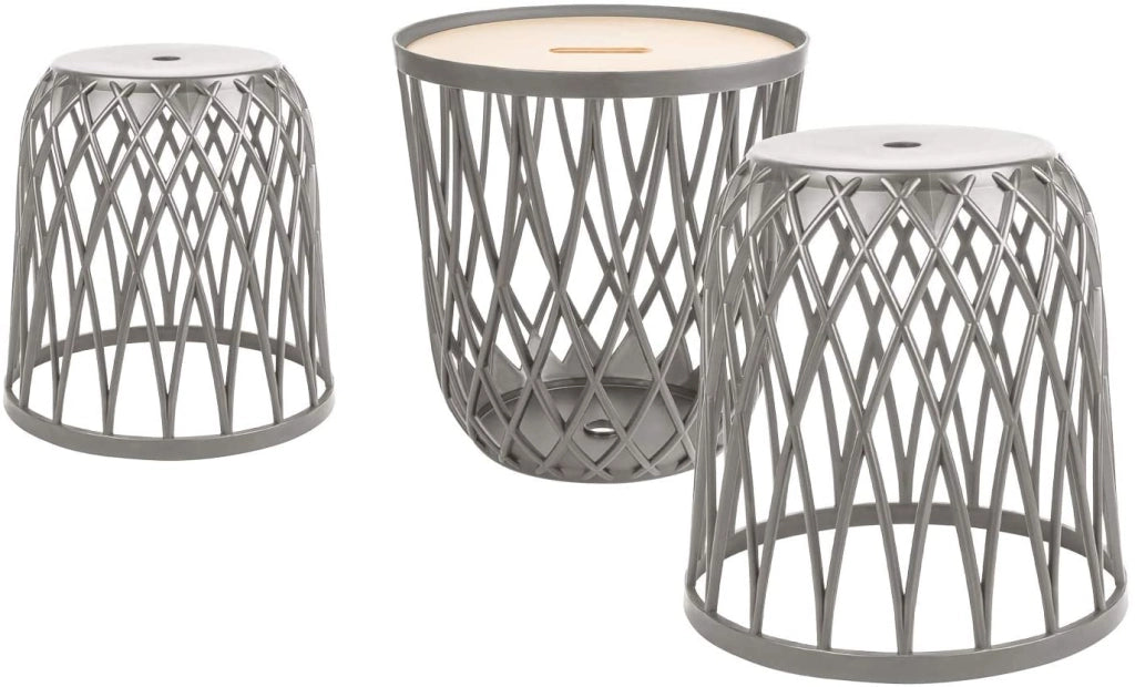 UNIQUBO SET CON 2 SEDUTE TRAFORATE E TAVOLO NATURALE 44,7 X 44,7 X H45 CM
