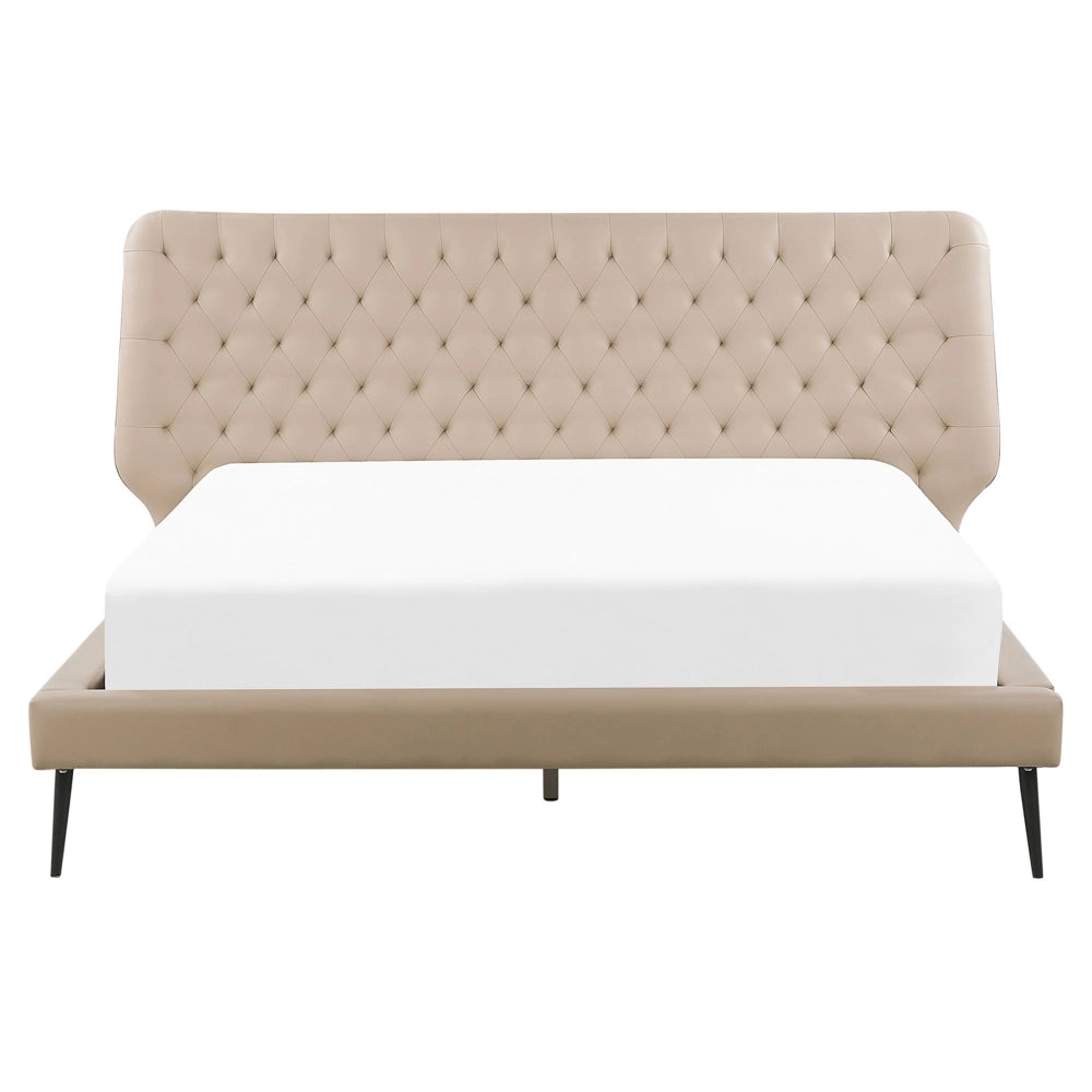 Letto rivestimento in ecopelle beige 160 x 200 cm Testiera capitonné dal design moderno