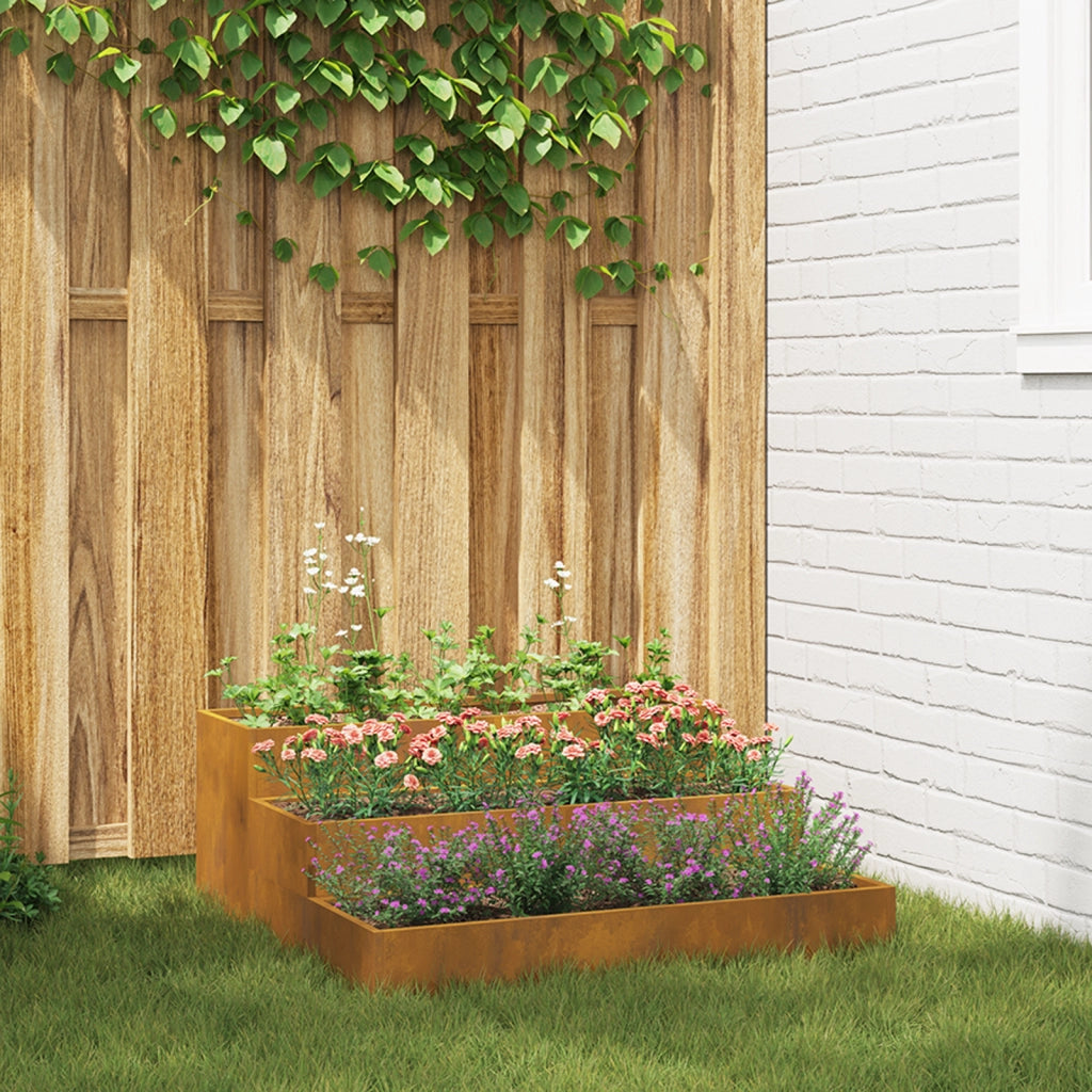 Fioriera da Giardino 3-Tier 90x90x35 cm Acciaio Resistente alle Intemperie