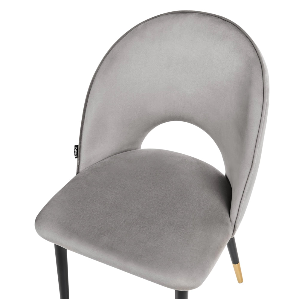 Set di 2 sedie da pranzo rivestimento in velluto grigio gambe nere glamour retrò