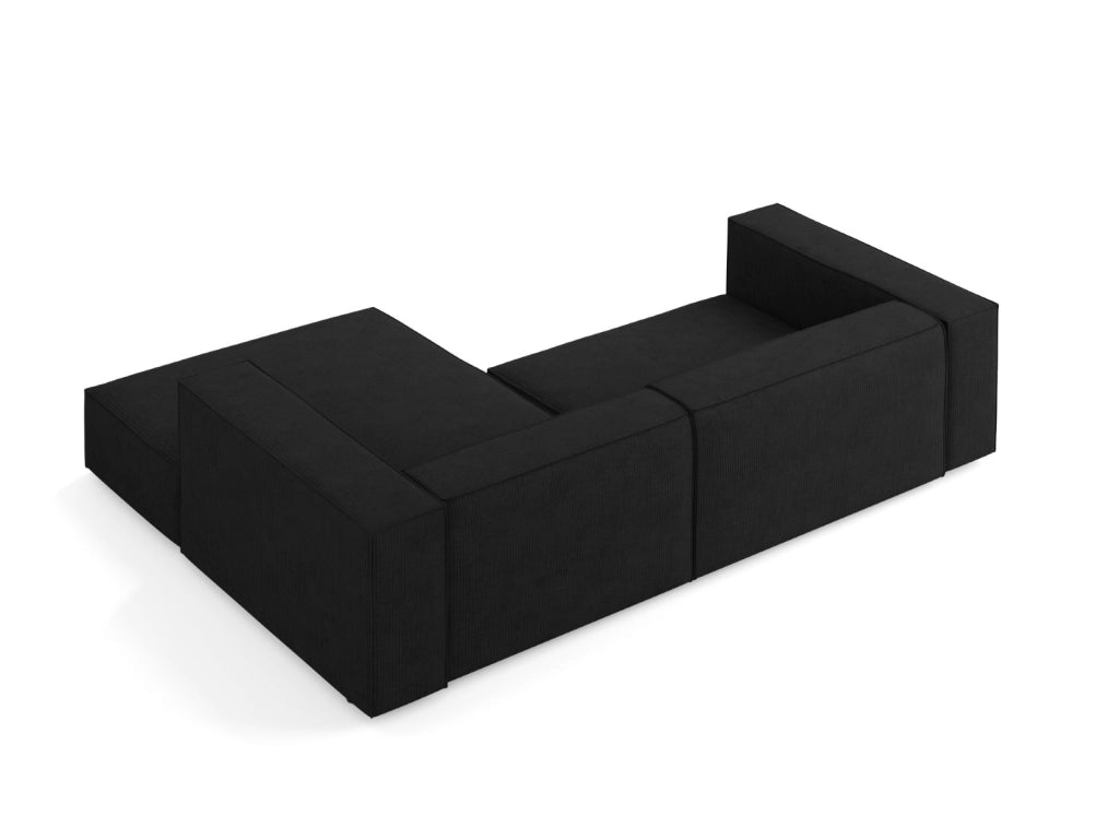 Cosmopolitan Design - Divano angolare destro "Arendal" 3 posti in ciniglia con effetto a coste nero 