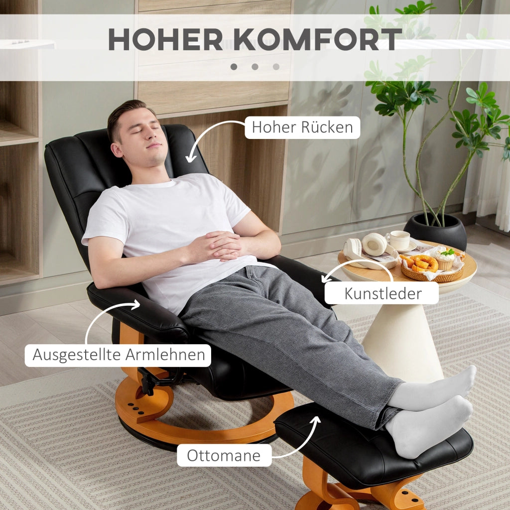Poltrona Relax Reclinabile Girevole con Poggiapiedi ¨C Zephmum ¨C Similpelle Nero Legno