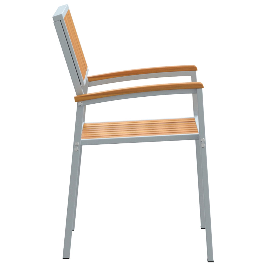 Sedie da Giardino Impilabili 8 pcs Acciaio Grigio e Legno Massello di Acacia