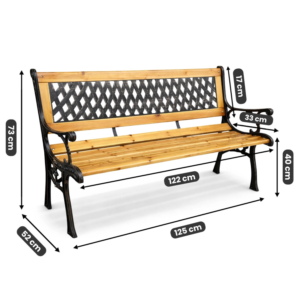 Panchina da giardino nera MIRT con legno laccato e gambe in ghisa larghezza 127 cm