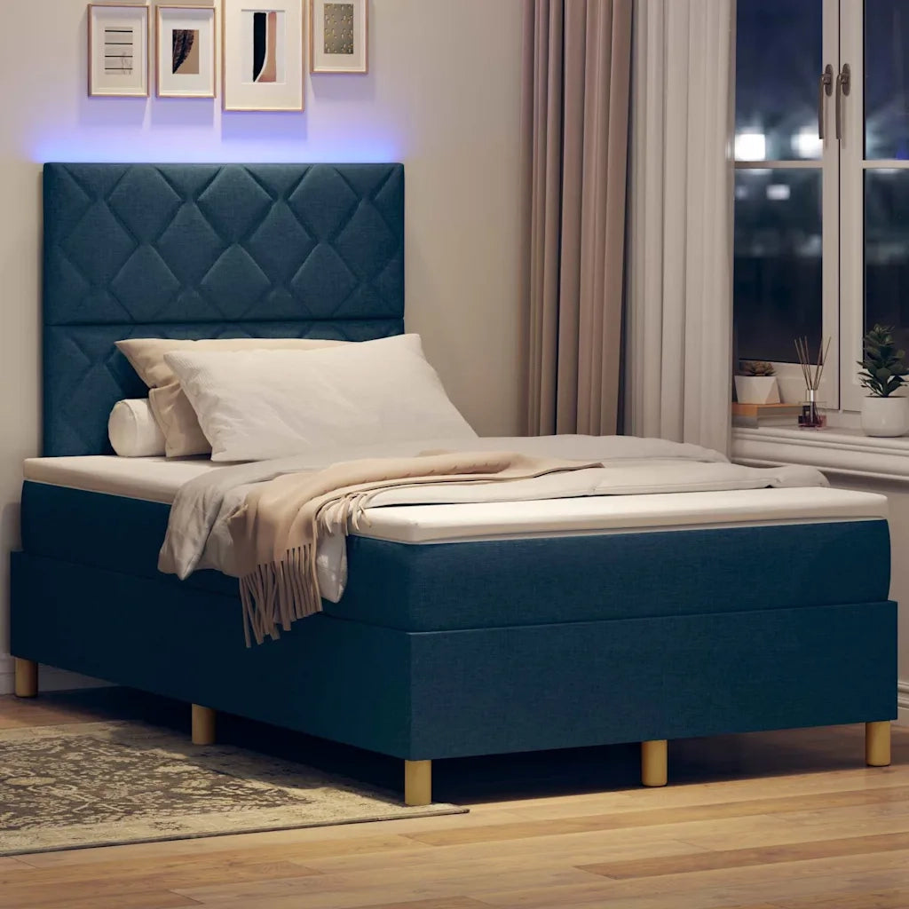 Letto a Sorgente LED con materasso Blu 120 x 190 cm Tessuto