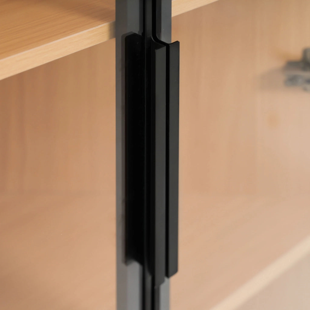 Vetrina Ad Angolo con 1 Anta e LED; Telaio in Alluminio; Stile Moderno; in MDF e Vetro Temperato; Rovere; 62??35??160 cm
