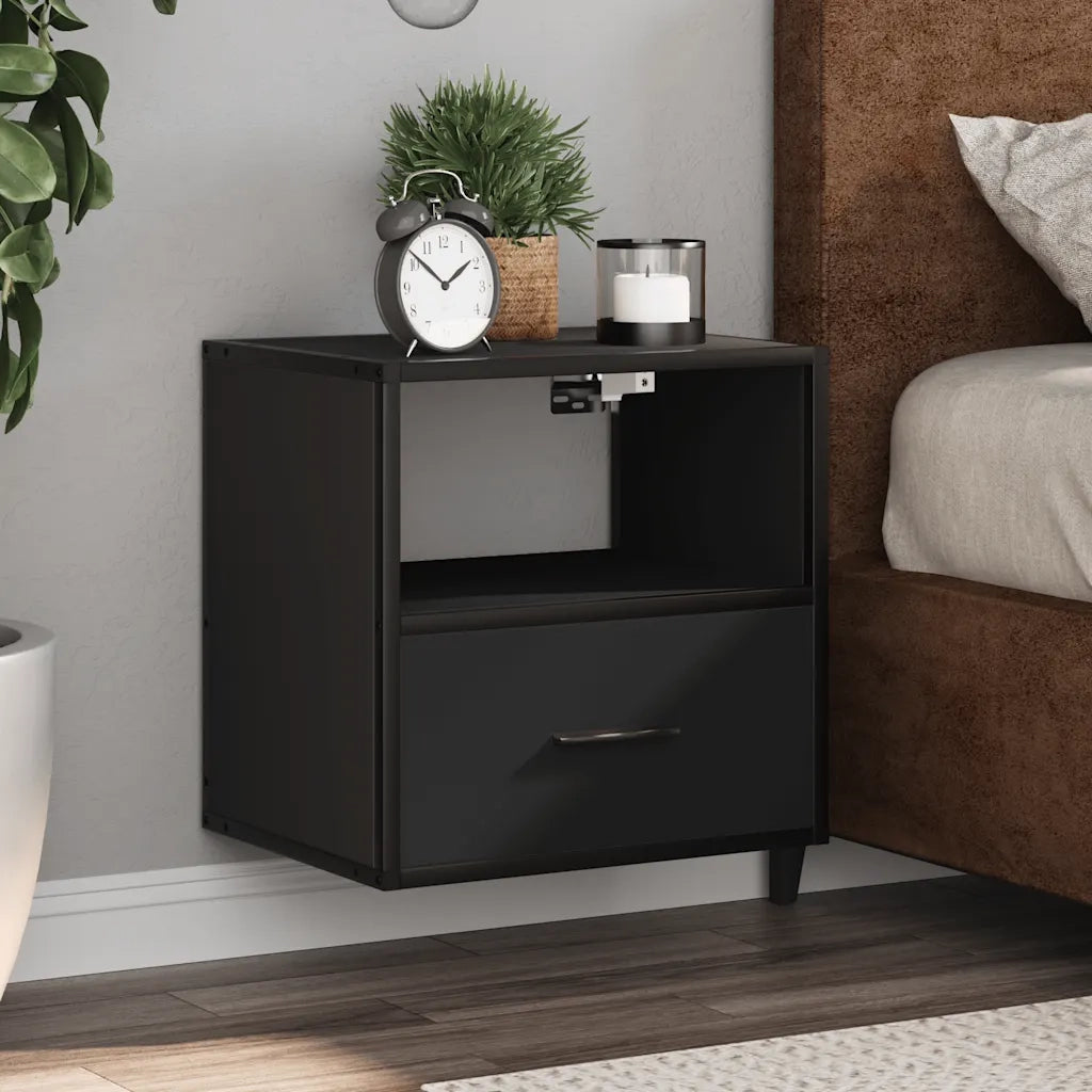 Comodino | Armadio da Notte | Mobiletto da notte a Muro Nero 40x31x39,5 cm