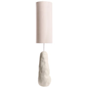 Lampada da terra con base in ceramica beige e paralume alto in tessuto in stile originale