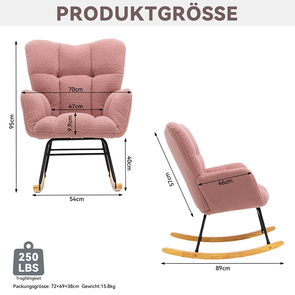 Poltrona a dondolo moderna - Xylo - Tessuto teddy, rivestimento imbottito, rosa