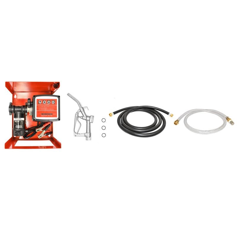 Pompa di trasferimento gasolio 24V, Portata 55 L/min con contatore, Tubo di aspirazione da 1,5 m, Tubo da 4 m e Pistola