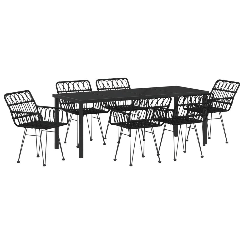 Set da pranzo da giardino 7 pezzi Nero Polyrattan