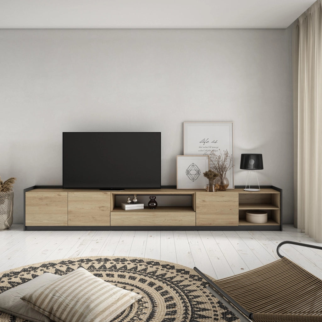 Mobile TV Soggiorno, 310x50x37 cm, Per TV fino a 80", Mobile Soggiorno, Rovere e nero
