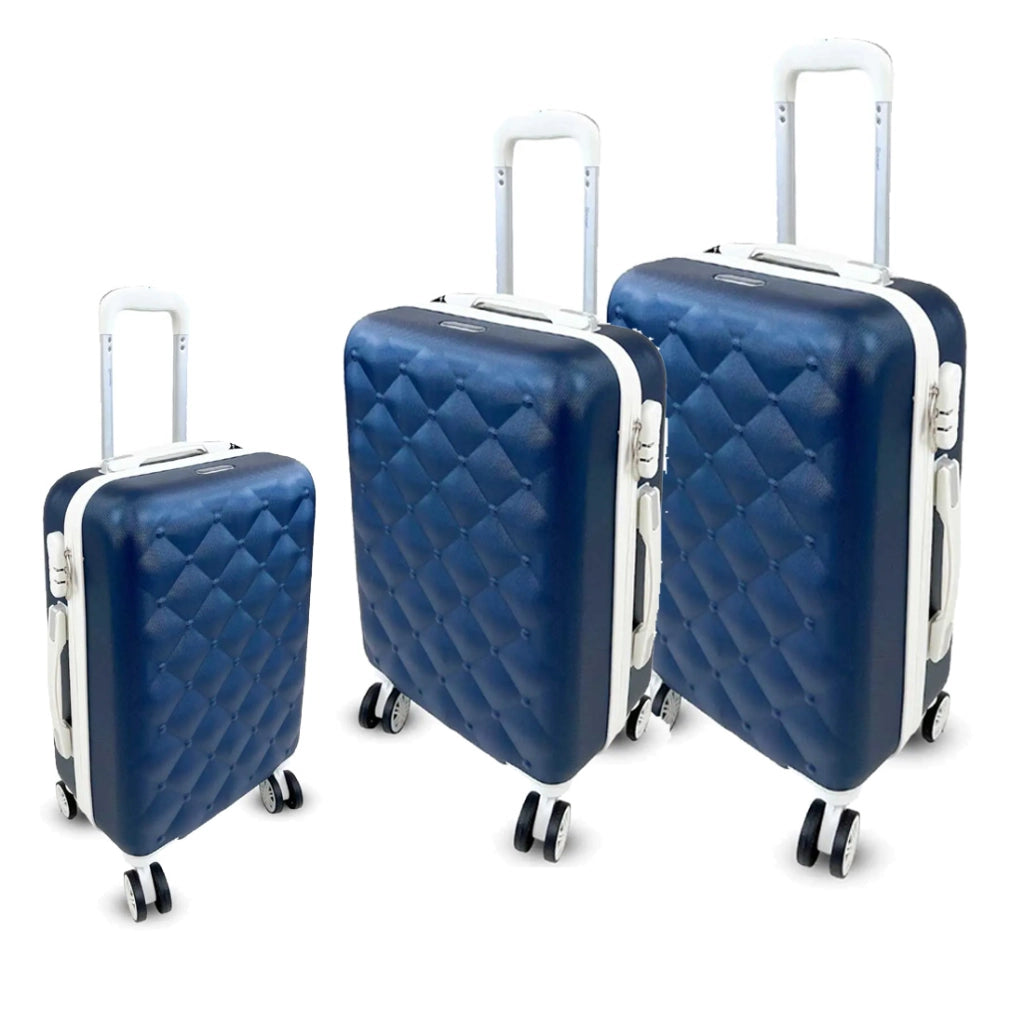 Set 3 Valigie Rigide con Ruote Easy Roll Trolley Bagaglio a Mano Viaggio Blu