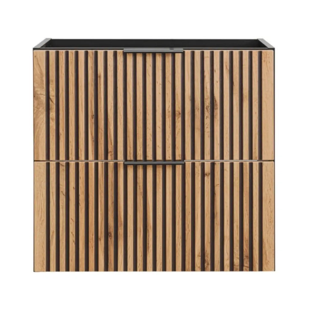 Mobile sottolavabo KINOKO – 2 cassetti – Finitura doghe in legno naturale e nero – L80 × P46 × H57 cm – Da appendere