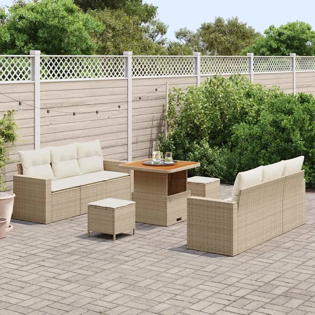 Set Divano da Giardino con cuscino 9 pcs Beige polyrattan