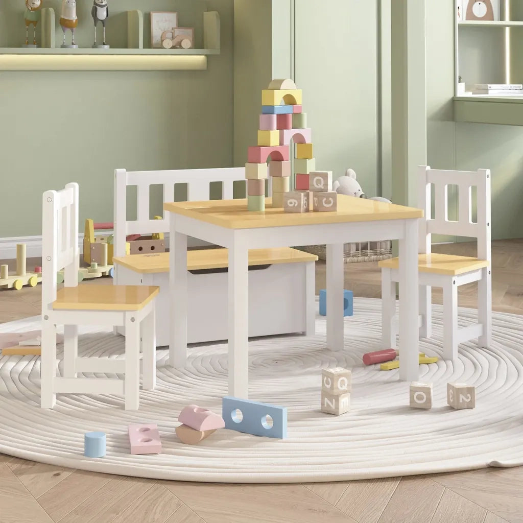 Set Tavolo e Sedie per Bambini 4 Pezzi Bianco e Beige in MDF 10412