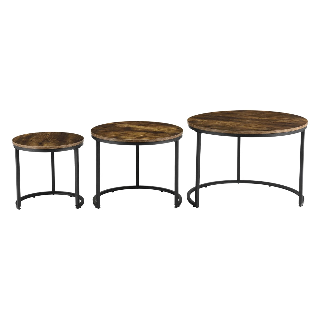 Set di 3 tavolini rotondi impilabili effetto legno scuro 03_0008546