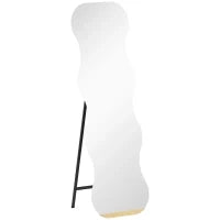 Specchio a figura intera senza cornice, con base in legno, Nero