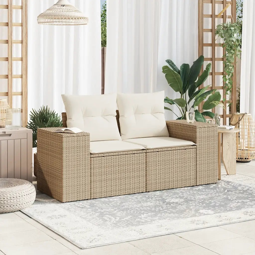 Divano da Giardino con Cuscini a 2 Posti-Sofa da Giardino-Divano da esterno Beige in Polyrattan 446392