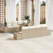 Set da pranzo da giardino 9 pezzi con cuscini beige in polyrattan e acacia