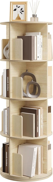 Libreria Rotante, Libreria Angolare a 4 Livelli 16 Scomparti, Scaffale Autoportante per Soggiorno, Camera da Letto, Ufficio, Studio, in Legno, Rovere Chiaro