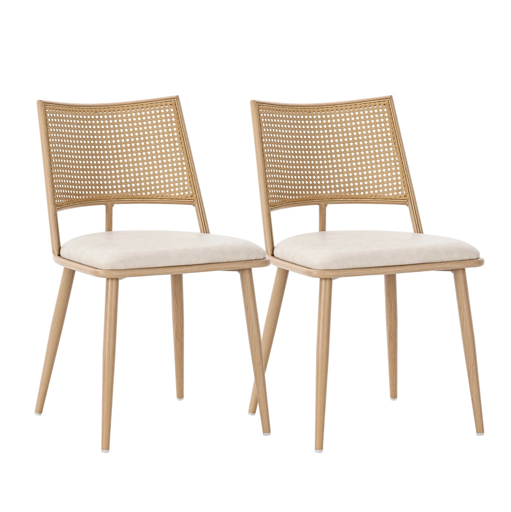 Set di 6 sedie da pranzo in rattan con seduta in PU; beige