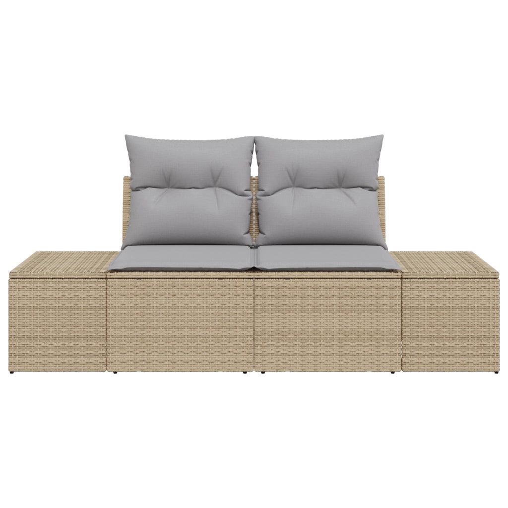 Divano da giardino a 2 posti con spazio di archiviazione e cuscini beige in rattan sintetico
