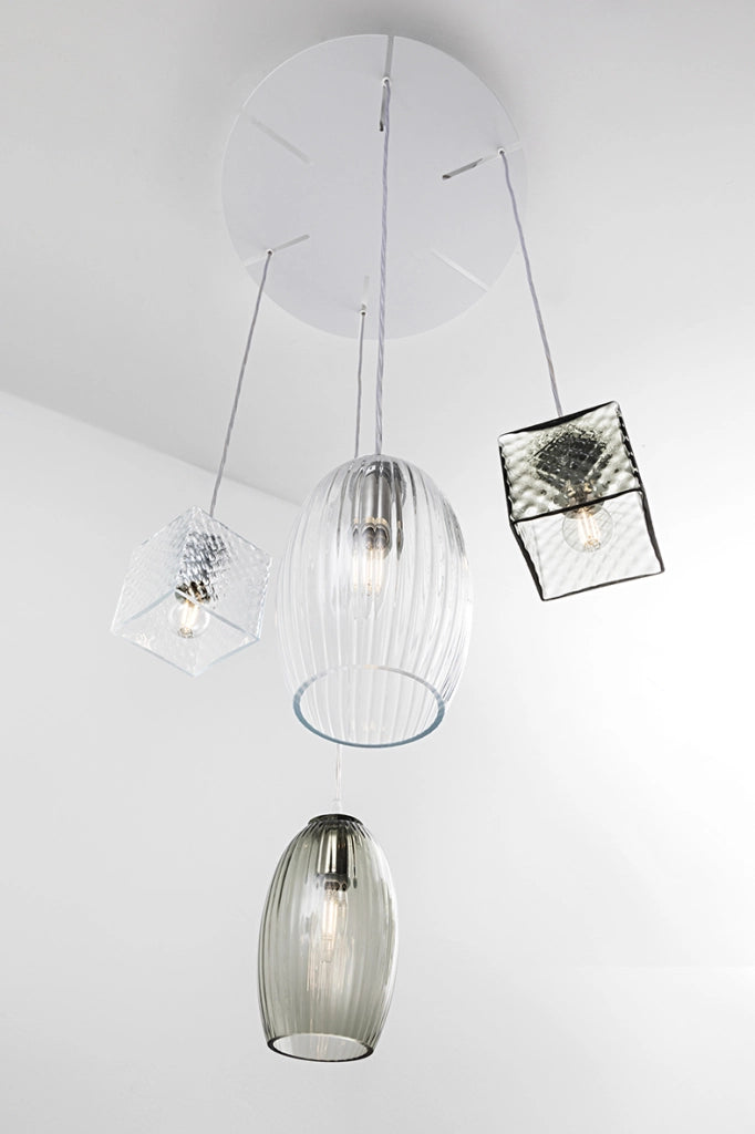 Talisker Sospensione Quadrata in Vetro Blu E14 IP20 - Lampadario a Luce Diretta in Vetro Lavorato a Mano per Interni - Rossini Group