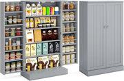 Credenza da cucina con 2 ante, armadio portaoggetti con 17 ripiani e ripiani regolabili, dispositivo antiribaltamento 59 x 30,5 x 103 cm, per cucina, ingresso, soggiorno (grigio)