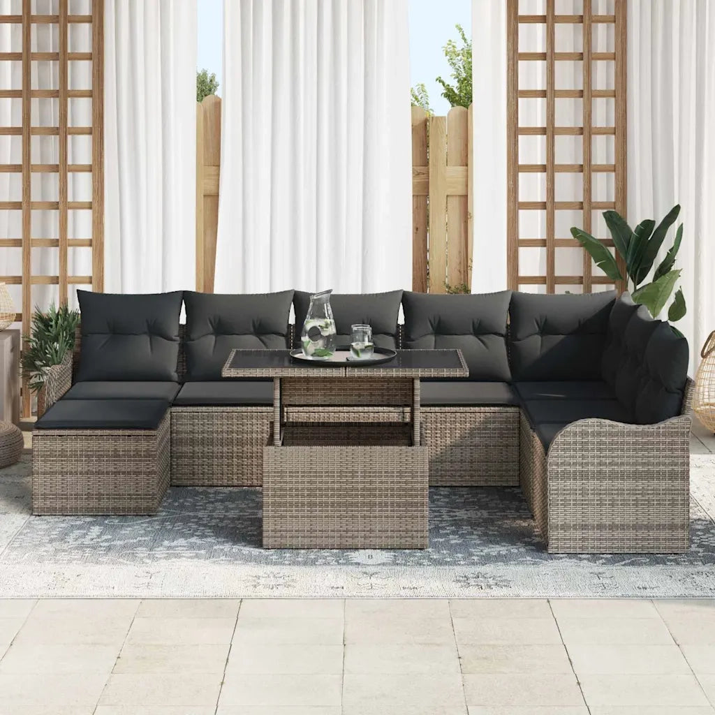 Set Divano da Giardino con cuscino 9 pcs Grigio Poly Rattan 3357252