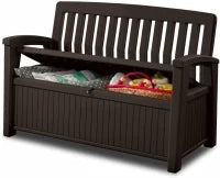 Panchina Contenitore da Giardino Patio, 227L, Effetto Legno, Grafite, 132,7x61,2x89H cm