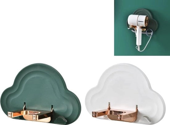 Fonhouders, 3 pezzi, supporto per asciugacapelli, supporto per parete, asciugacapelli, supporto per asciugacapelli in plastica, autoadesivo, senza foratura, per bagno, barbiere, hotel, balcone, camera, verde, bianco