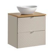 Set AOKI: mobile base con cassetti 60cm + piano lavabo in rovere + lavabo bianco rotondo da appoggio