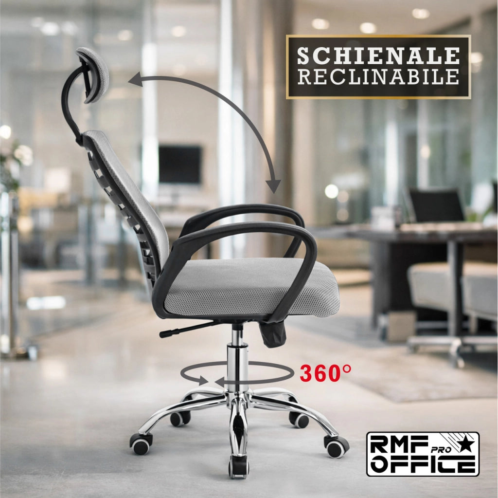 RMF Sedia Ufficio Ergonomica Professionale Reclinabile, Sedia Scrivania in Rete con Seduta Comoda e Rilassante - Poltrona Relax Ufficio con Ruote Girevoli Altezza Regolabile  BIANCA