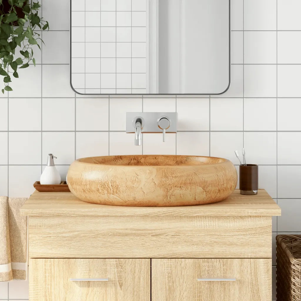 Lavabo da Appoggio-Lavandino-Lavello Marrone Ovale 59x40x15 cm Ceramica