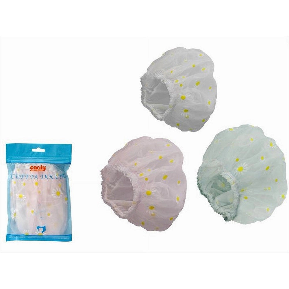 Trade Shop - Set 2 Pz Cuffia Per Doccia Bagno Elastico Con Margherite Protegge Capelli 79481 -