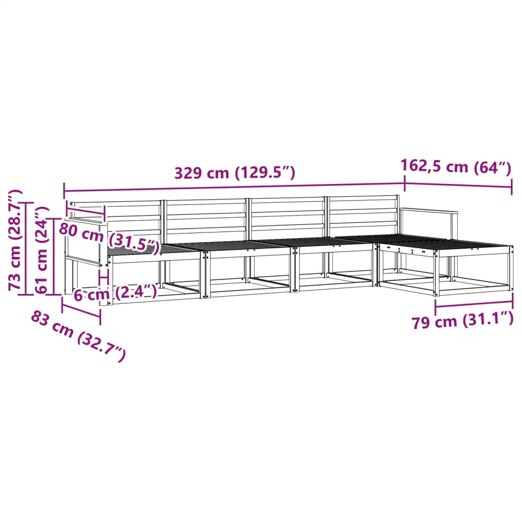 Set di divani da esterno 5 pz Naturale Legno di Acacia Massello 3382487