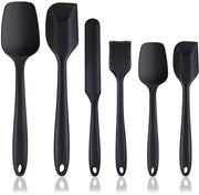 Set di spatole in silicone da 6 pezzi - Spatole per cottura e pasticceria - Resistente al calore fino a 315 gradi Celsius - Nero - Miscelazione e raschiatura -...