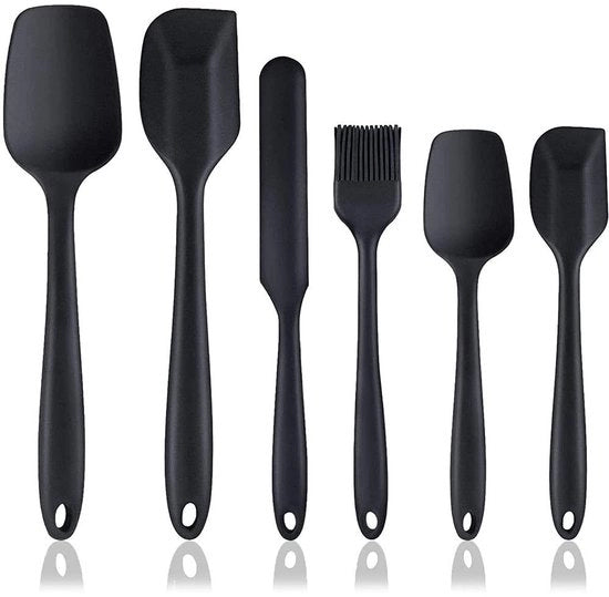 Set di spatole in silicone da 6 pezzi - Spatole per cottura e pasticceria - Resistente al calore fino a 315 gradi Celsius - Nero - Miscelazione e raschiatura -...