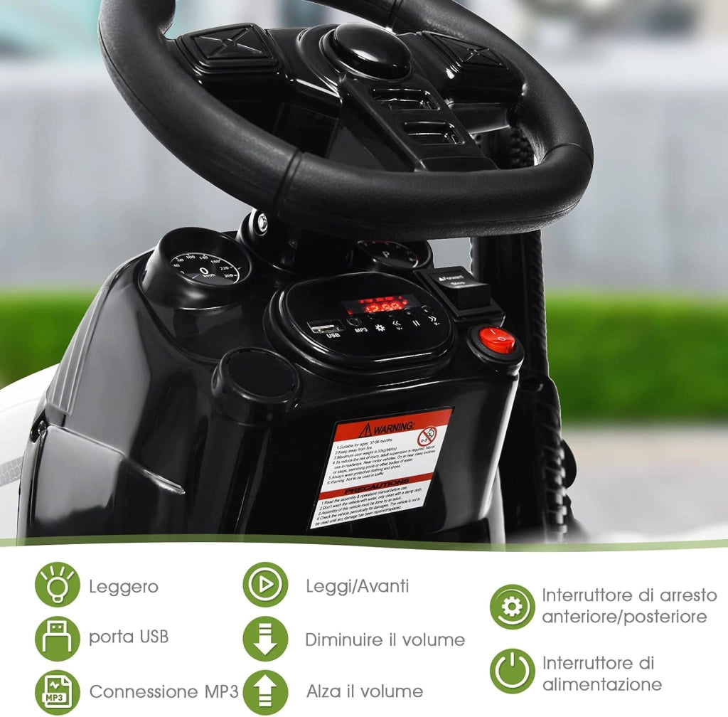 Trattore Elettrico per Bambini con Rimorchio, 2 in 1 Go Kart e Trattore per Bambini 3-8 Anni, con Telecomando e Cintura di Sicurezza a 2 Punti (Bianco)