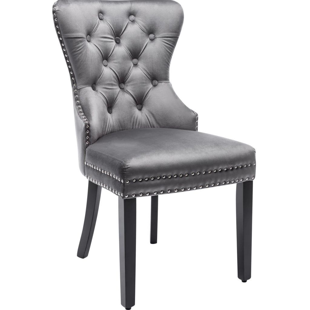 Set di 2 sedie da pranzo in velluto grigio con gambe in legno