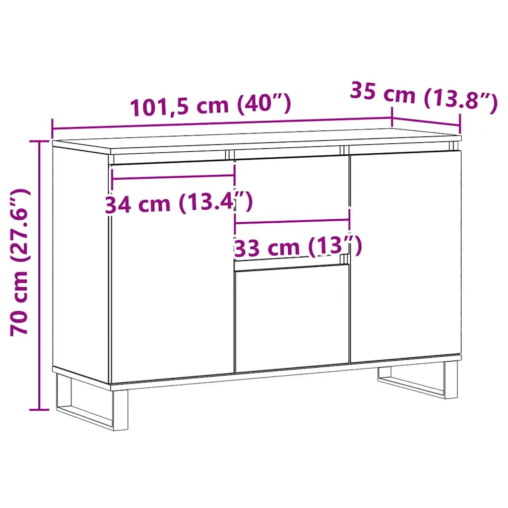 Credenza Rovere Artigianale 104x35x70 cm in Legno Multistrato
