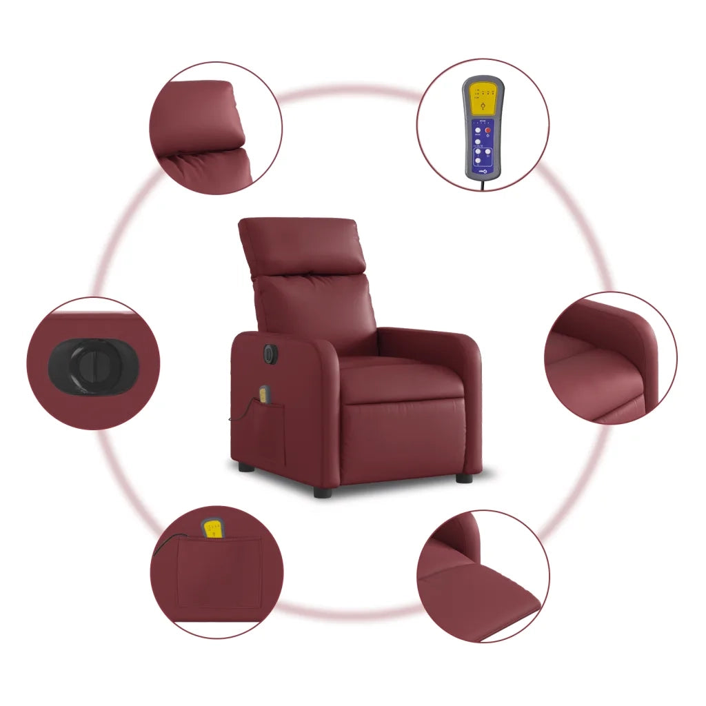 Divano Sedia-Poltrona Massaggiante Reclinabile Rosso Vino in Similpelle 770421