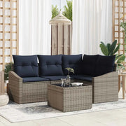 Set Divano da Giardino 5 pcs Grigio e Blu Navy polyrattan