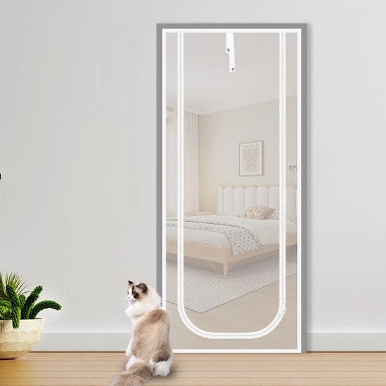 Porta gattai robusta, porta gattai morbida con cerniera, porta gattai anti-furto, porta gattai anti-zanzare, trattamento anti-mordicazione, adatto per soggiorno, cucina, camera da letto, bianco, 90x205cm