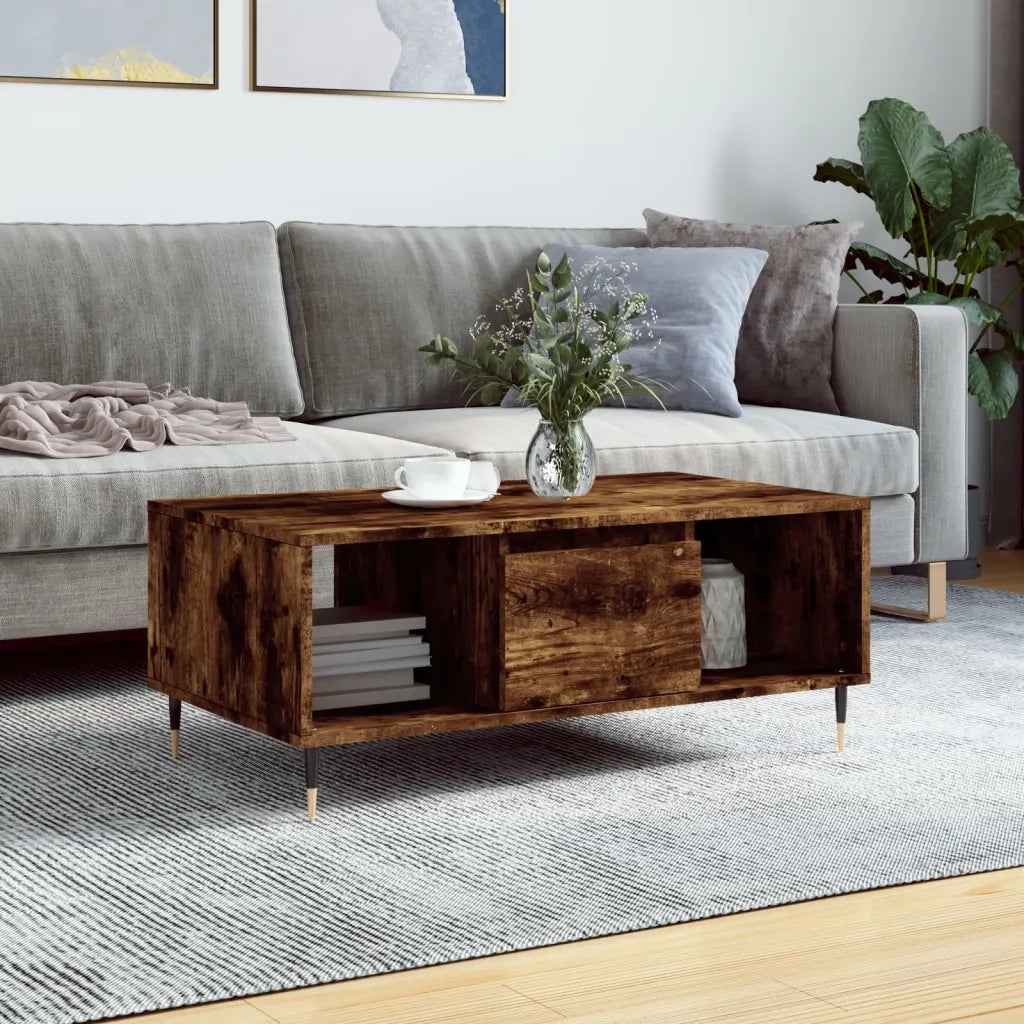 Tavolino da Salotto-Tavolino da soggiorno-Tavolo Rovere Fumo 90x50x36,5 cm Legno Multistrato 398219